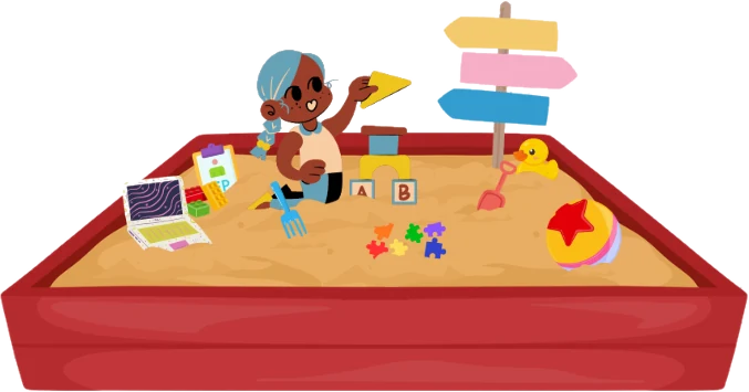Kids playing in a sandbox with an IEP clipboard